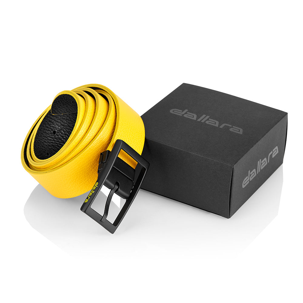 Reversible Men's Leather Belt - Black/Yellow