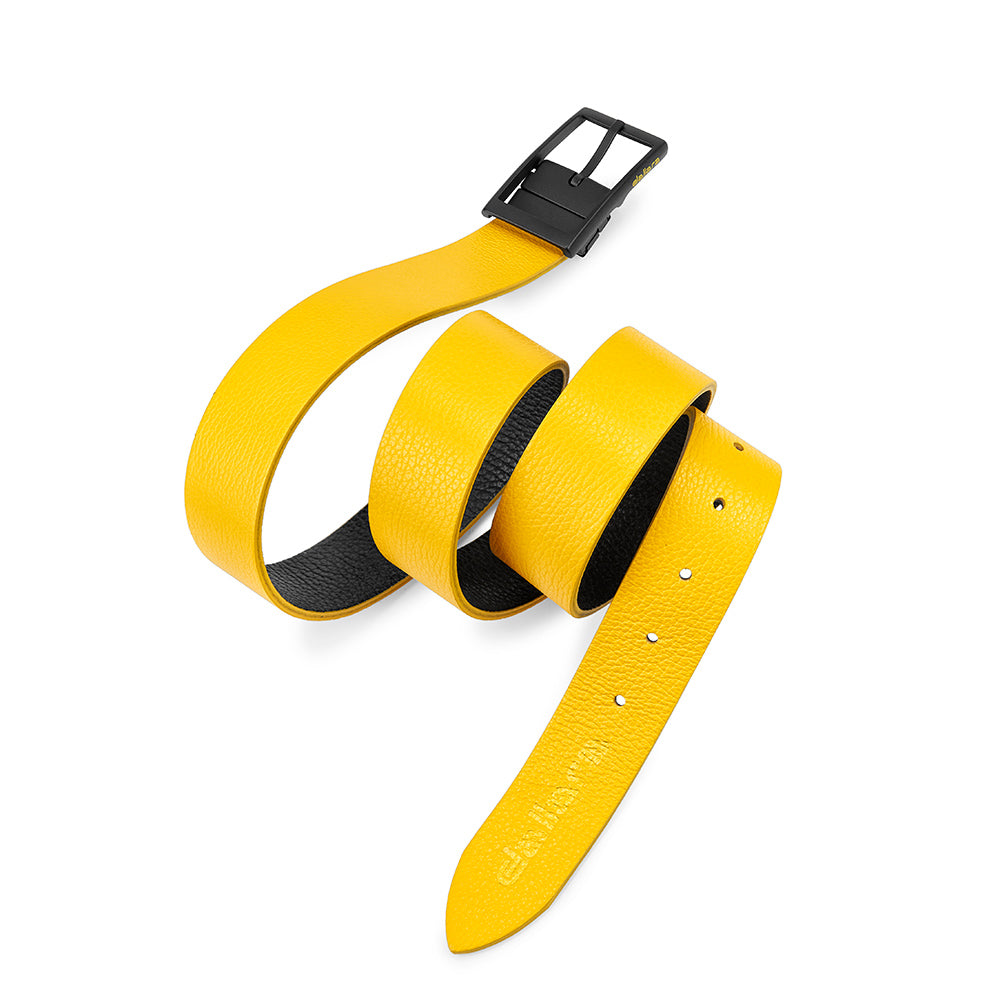 Reversible Men's Leather Belt - Black/Yellow