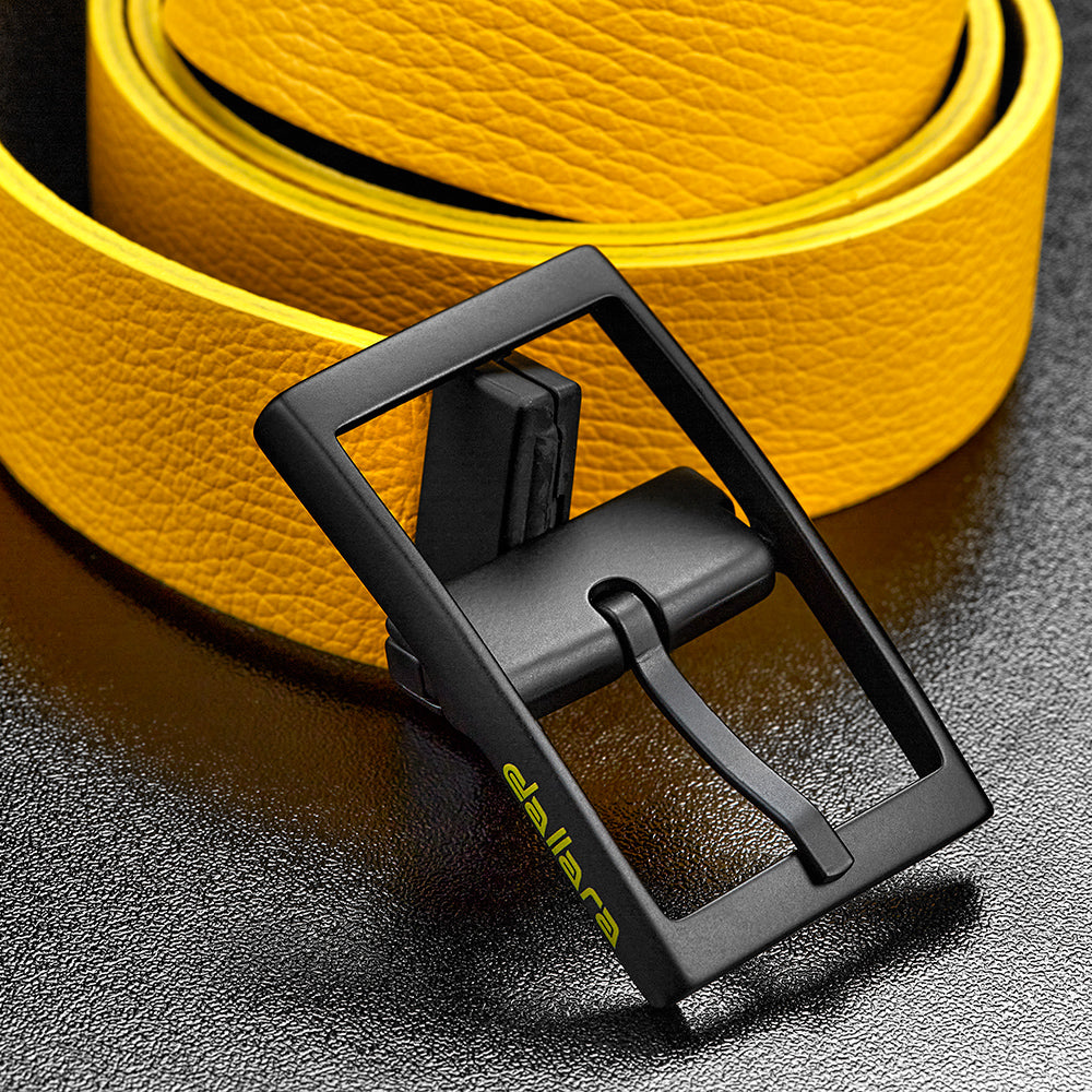 Reversible Men's Leather Belt - Black/Yellow